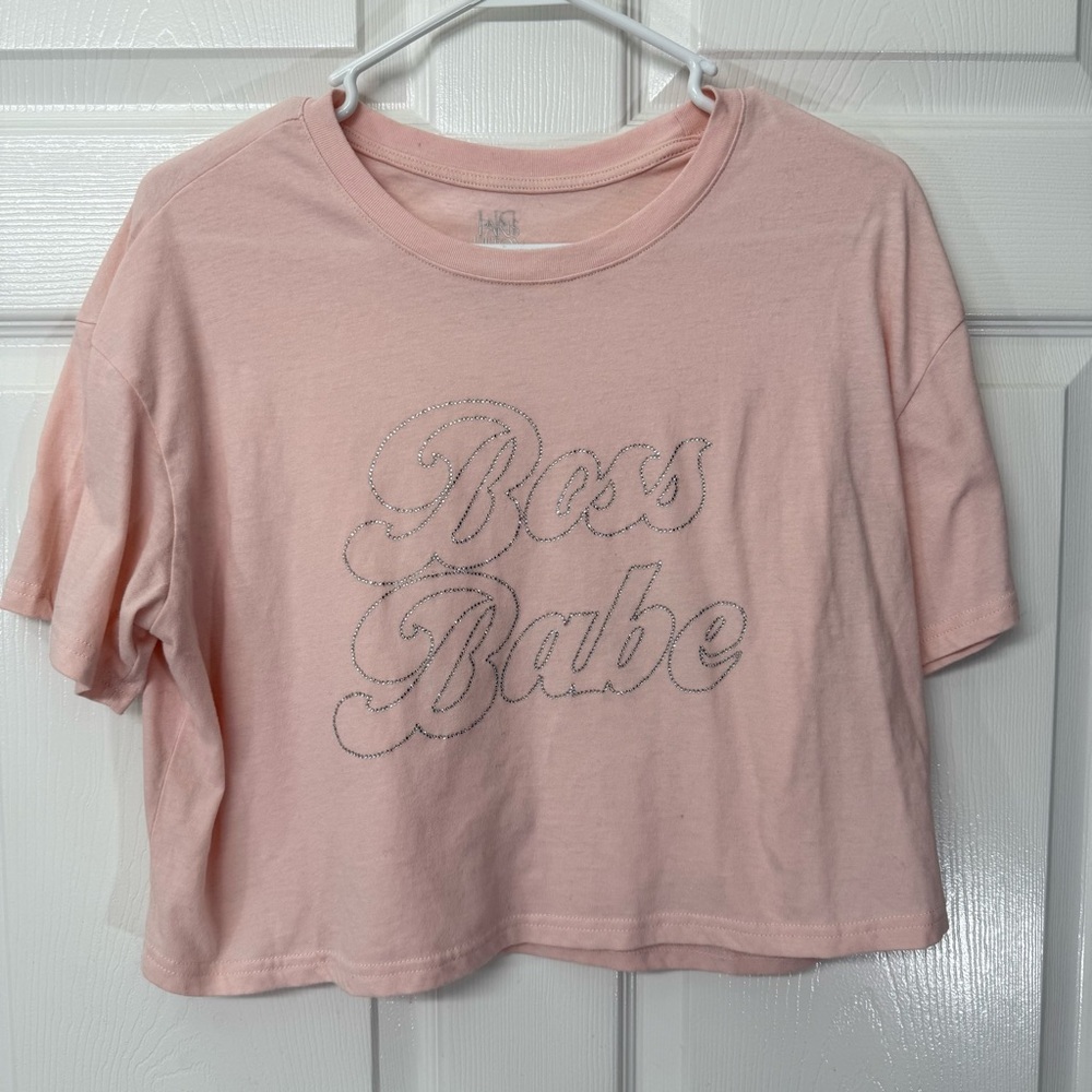 Paris Hilton Boss Babe Rhinestone Crop Top Pink Women’s Size L Y2K